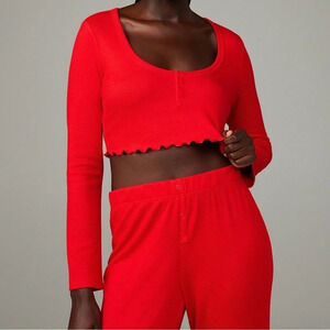 Savage x Fenty Midnight Cruise Long Sleeve Crop Top Shirt Red Size Small